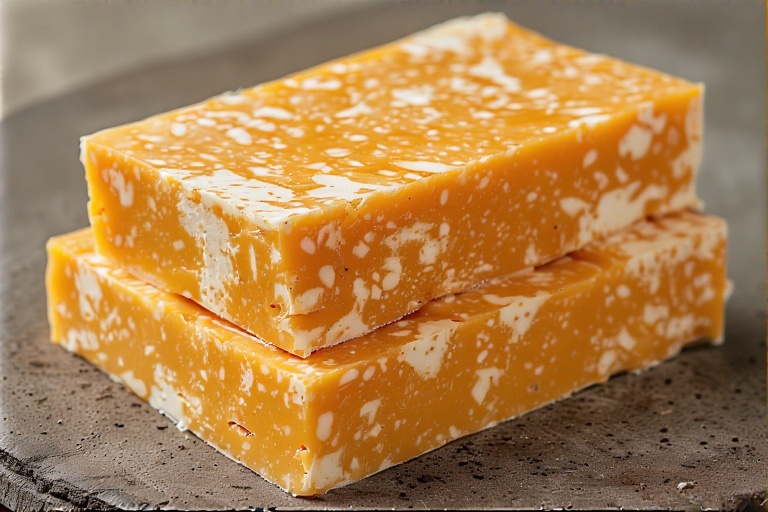 Discovering Cheese Mixed with Monterey Jack in an Orange-and-White Speckled Block